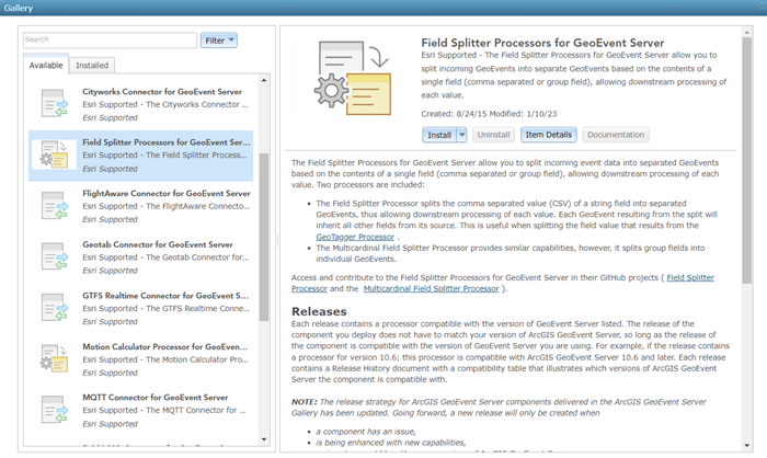 Add-on manager available in GeoEvent Manager