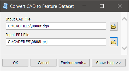 Providing inputs to the Convert CAD to Feature Dataset tool